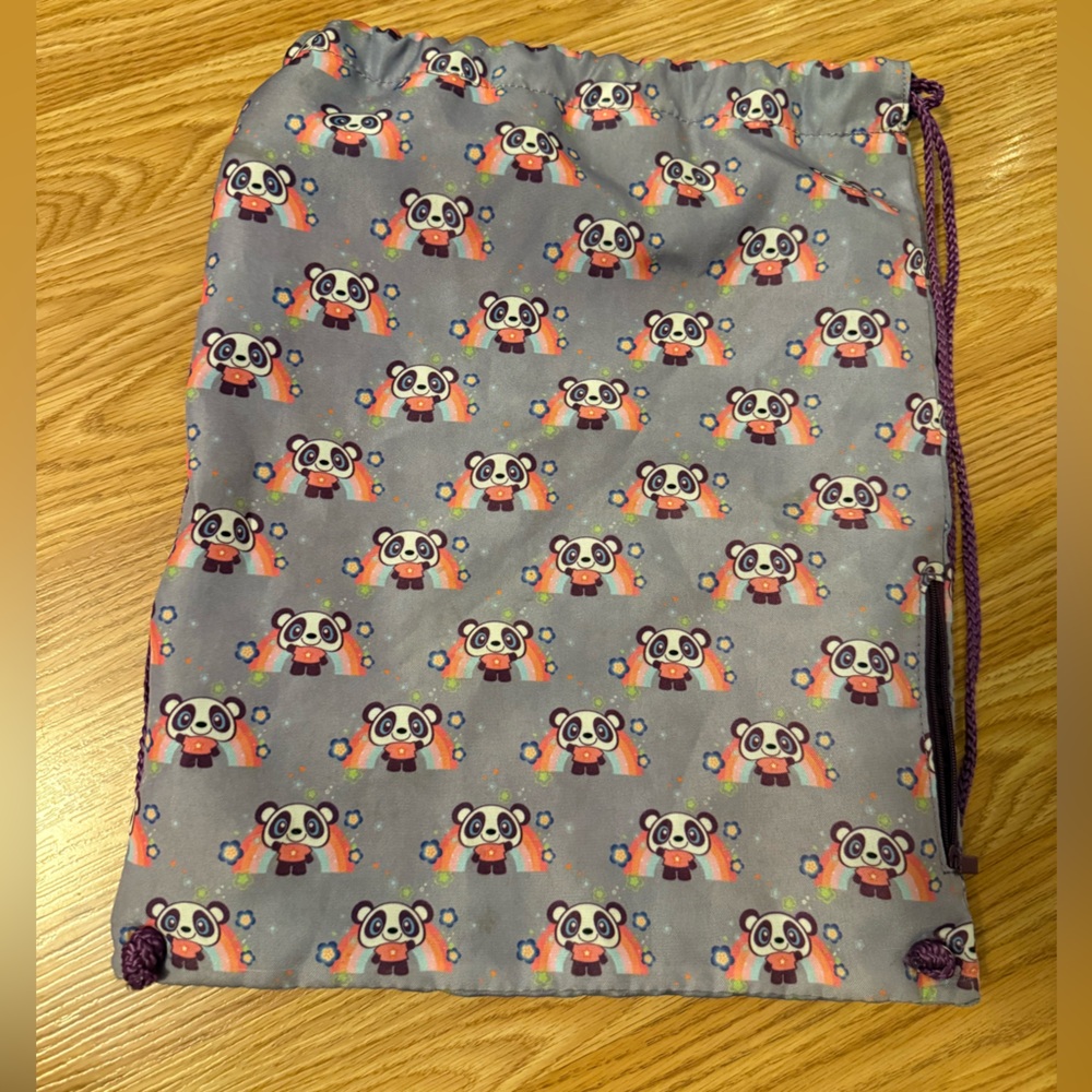 Lilac Drawstring Bag with Panda Print